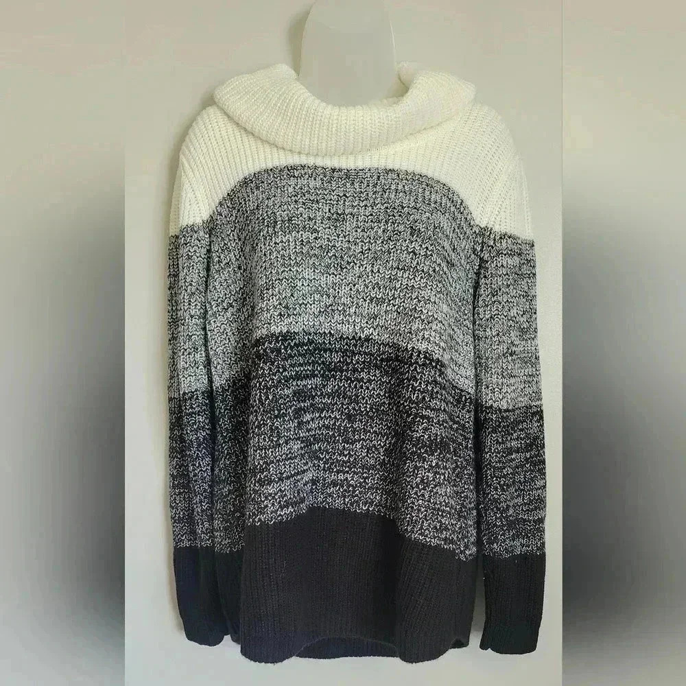 APT 9 cowl neck sweater, cream/gray/black turtleneck knit oversized sz XL